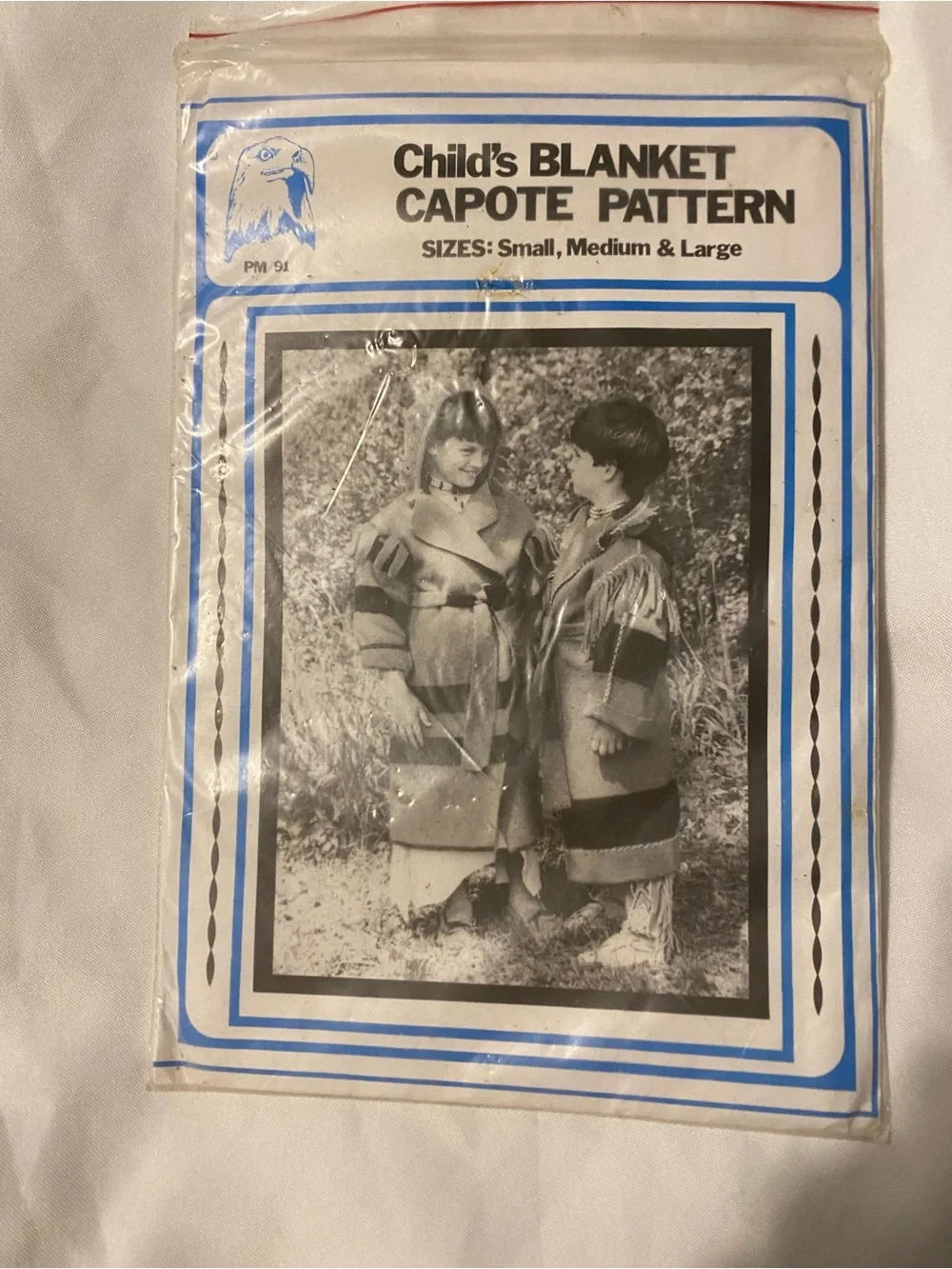 Child's Blanket Capote Pattern with Blue Trim - Sewing Pattern